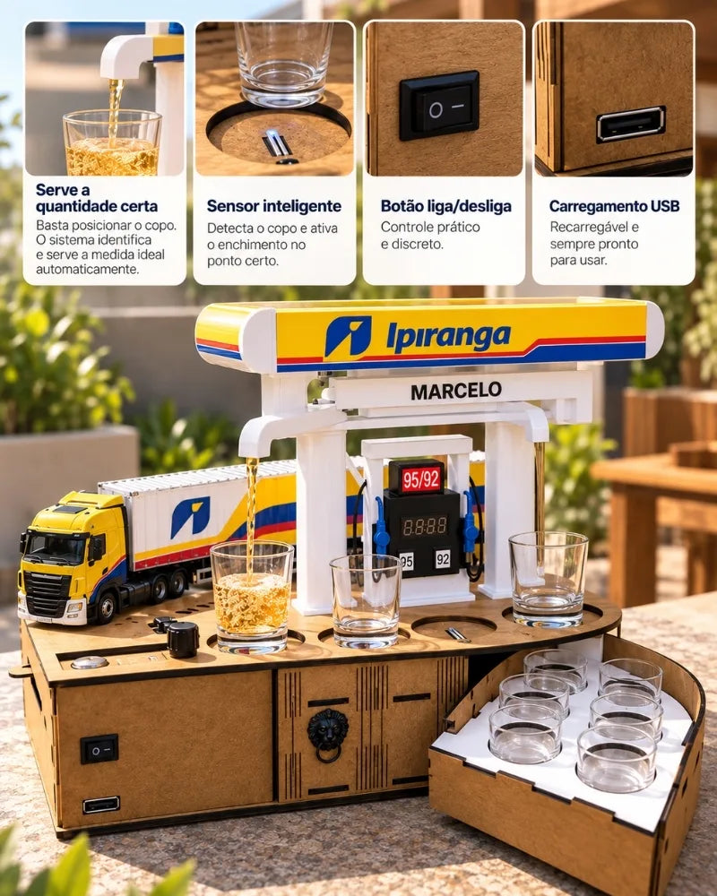 TruckBar™ – Dispenser de Bebidas com Caminhão e Posto Personalizado