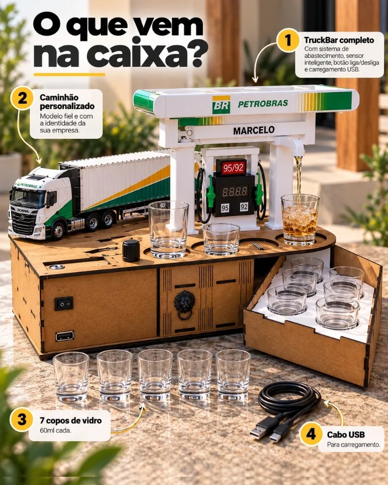 TruckBar™ – Dispenser de Bebidas com Caminhão e Posto Personalizado
